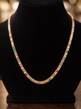 Gold Multicolor Tennis Necklace - Women Jewelry